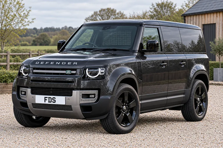 Defender 110 Commercial with no styling, in Carpathian Grey. Illustrative exterior view.